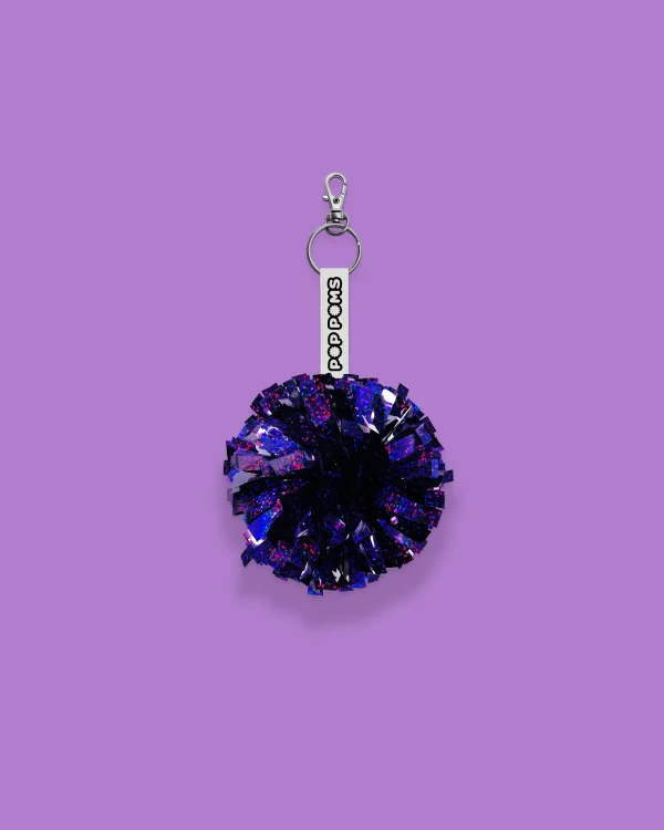 Purple Sparkle Holographic Pop Poms Keyring