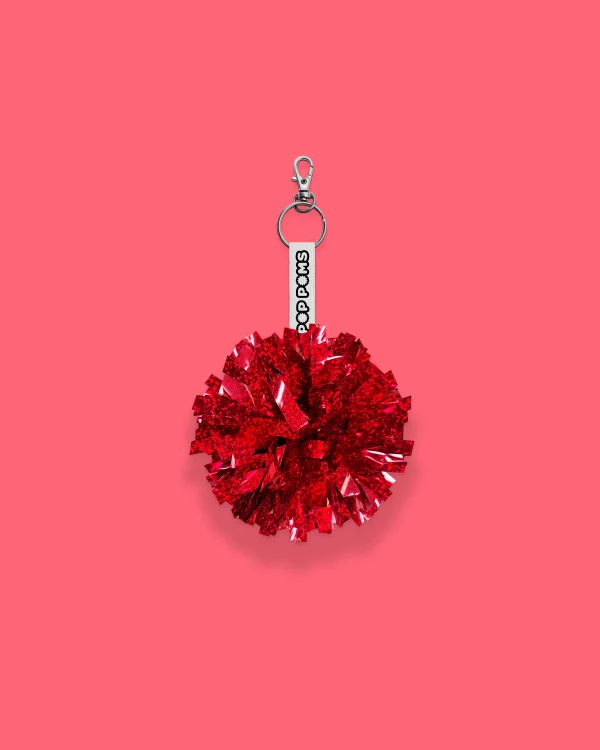 Red Sparkle Holographic Pop Poms Keyring