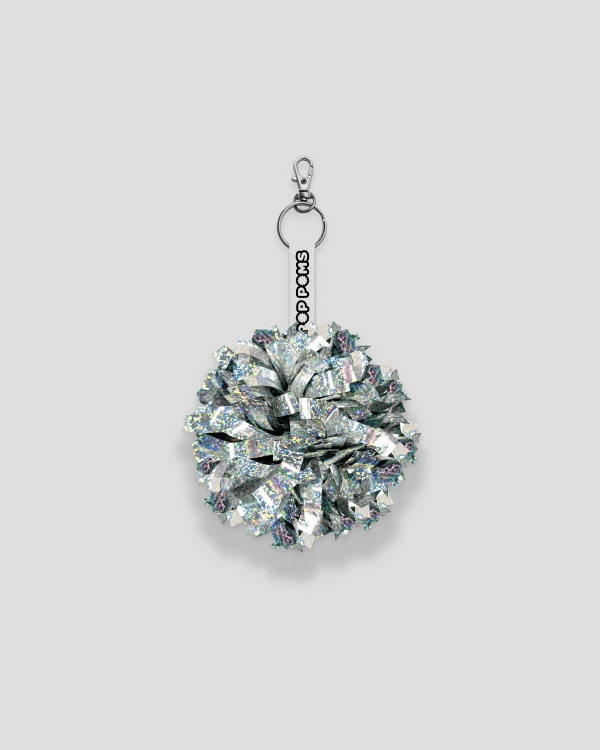 Silver Sparkle Holographic Pop Poms Keyring