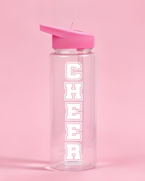 Dark Pink Cheer Pop Poms Clear Bottle