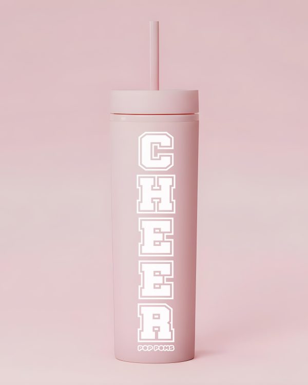 Light Pink Cheer Pop Poms Straw Bottle